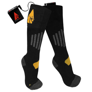 ActionHeat black battery heated socks with grey and yellow accents