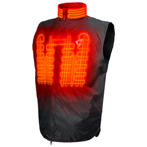 Gerbing black heated vest showing internal heating elements in red