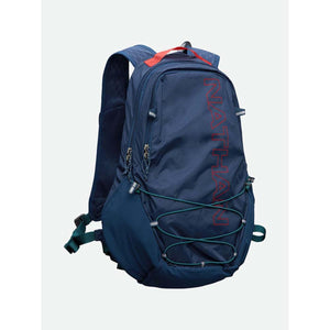 Nathan blue backpack with front bungee cord and red logo