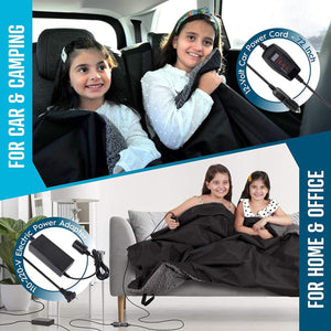 Zone Tech electric blanket with 12 volt car cord and 110-220 volt power adapter for car home and office use