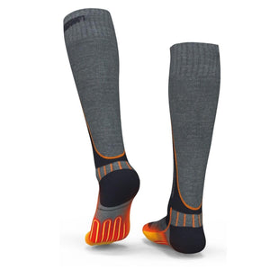Mobile Warming grey knee high heated socks with orange accents