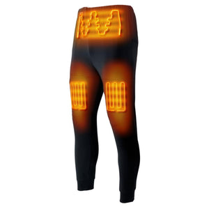 Gobi Heat black heated base layer pants with glowing orange heating elements on waist and thighs
