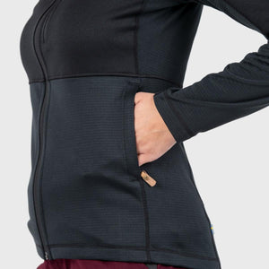 FjallRaven black fleece jacket side pocket detail