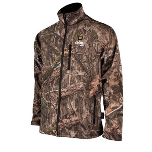 Gobi Heat heated jacket in camouflage print with front zipper and logo