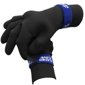 Black Glacier Glove neoprene gloves with blue wrist straps