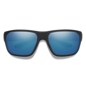 Smith Optics sunglasses with matte black frames and blue reflective ChromaPop lenses