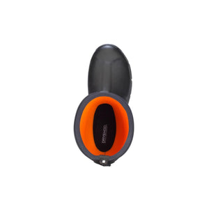 Top view of a black Dryshod boot with a bright orange interior lining