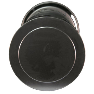 Top view of a black cylindrical metal stove