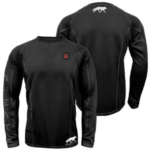 Black Aheata long sleeve heated base layer shirt with wolf logo and branding