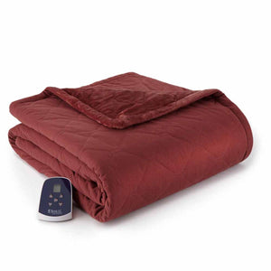 Shavel burgundy quilted electric blanket with digital remote control
