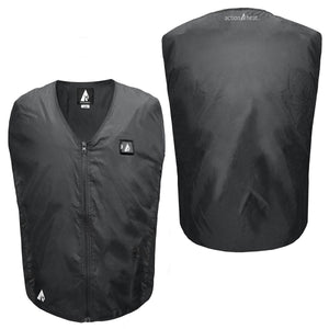 Front and back view of a black ActionHeat heated vest