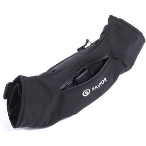 Black Savior brand heated hand muff with zippered battery pocket