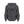 Back view of a charcoal grey hooded sweatshirt with long sleeves and ribbed cuffs