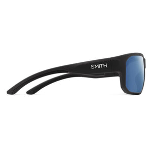 Smith Optics black sunglasses with blue lenses viewed from the side