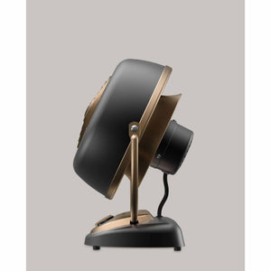 Side profile of a Vornado VFAN air circulator in black and gold