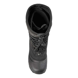 Top view of a black Baffin winter boot with a toggle lace system