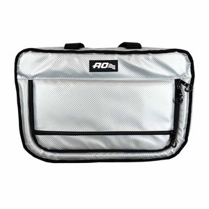 AO Coolers silver carbon fiber pattern soft cooler bag with black trim and handles