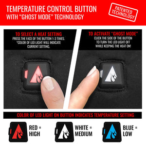 Instructions for using the temperature control button with ghost mode technology and LED heat setting indicators