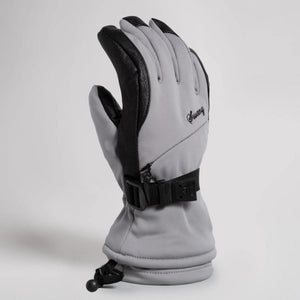 Swany grey and black winter glove with adjustable wrist strap and drawstring cuff