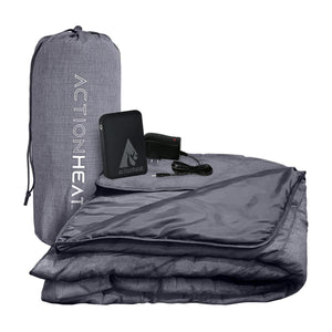 ActionHeat grey heated blanket with storage bag battery pack and wall charger