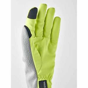 Hestra neon yellow glove with grey fleece palm and black fingertip detail