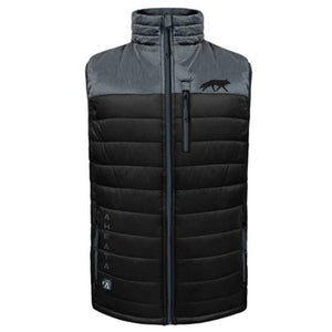Aheata black and grey puffer vest with a high collar and front zipper