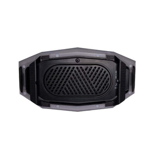 Bottom view of Outdoor Tech portable speaker showing speaker grille and rubberized base