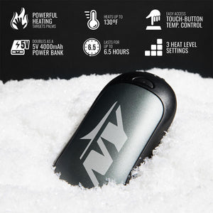 ActionHeat hand warmer features including 130 degree heat 6.5 hour battery life and 3 heat settings