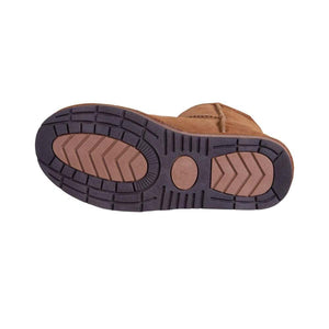 Brown boot sole with textured tread pattern and size seven marking