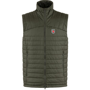 FjallRaven olive green quilted vest with front zipper and logo patch