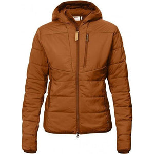 FjallRaven brown hooded quilted jacket with front zipper and chest pocket