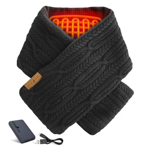ActionHeat black cable knit scarf with internal heating element and battery pack