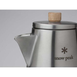 Snow Peak stainless steel kettle with wooden lid knob