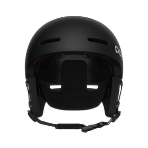 Black POC ski helmet viewed from the front