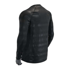 Back view of a black Seirus long sleeve base layer shirt with a subtle chevron pattern