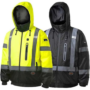 Pioneer heated hooded jackets in high visibility yellow and black