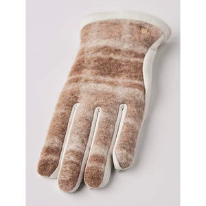 Hestra brown and white wool blend glove with leather trim