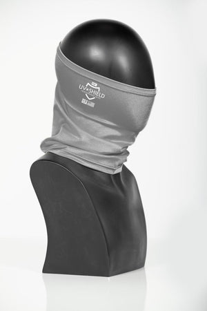 Stormr grey UV Shield neck gaiter on a mannequin head
