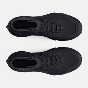 Top view of black Under Armour tactical boots