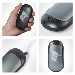 ActionHeat Tampa Bay Buccaneers branded hand warmer showing charging port and logo