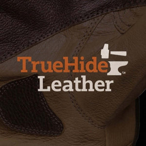 Glacier Glove TrueHide Leather logo on brown textured leather