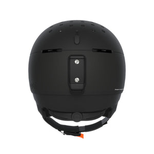 Back view of a black POC ski helmet with adjustable strap and ventilation