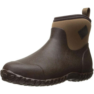 Brown Muck ankle boot with textured rubber sole and pull tab