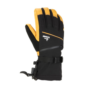 Kombi black and yellow winter glove with zippered pocket and adjustable wrist strap