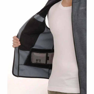 Interior view of Lenz grey zip up jacket showing mesh pocket