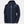 Helly Hansen navy blue hooded rain jacket with white zipper and drawstring details