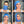 Woman demonstrating four different ways to wear a blue AlphaCool neck gaiter
