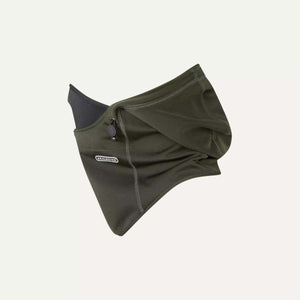 Olive green Sealskinz neck gaiter with black trim and zipper detail