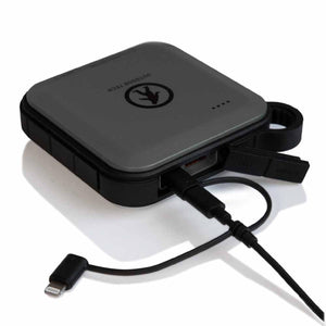 Outdoor Tech portable power bank with charging cable attached