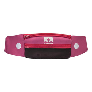 Nathan pink running waist belt with zippered pockets and reflective accents